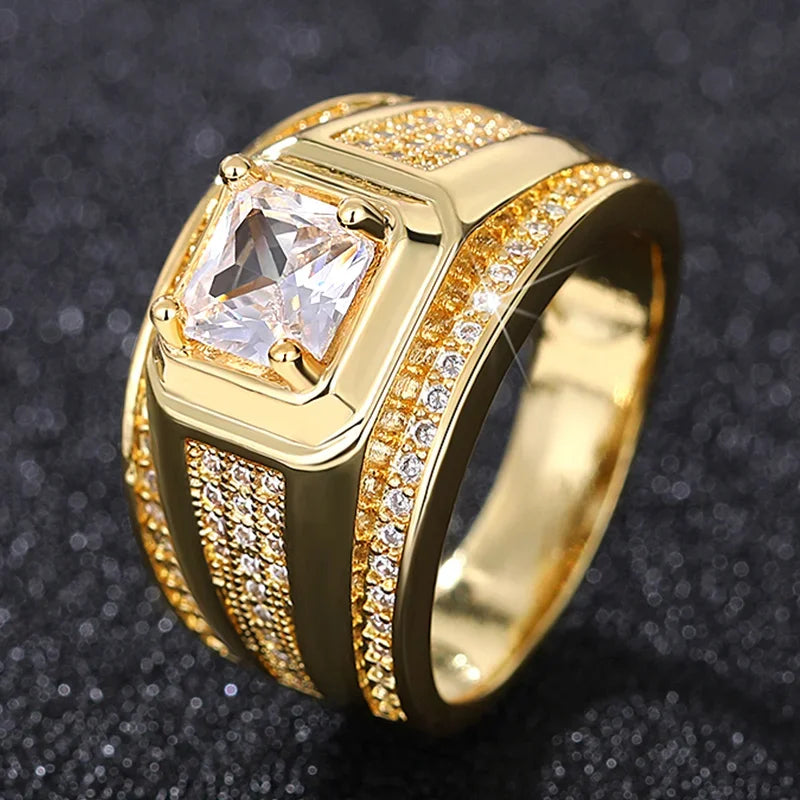 Iced Out Zirconia Cocktail Statement Ring — Gold