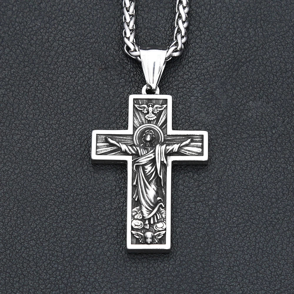 Vintage 316L Stainless Steel Cross Jesus Pendant Necklaces For Men Boys Punk Fashion Christian Amulet Jewelry Gifts Dropshipping