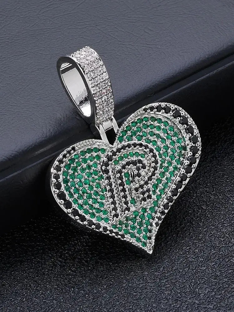 Black Iced Out Letter Pendant Necklace Crystal CZ