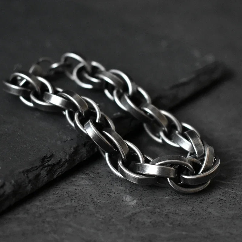 Thick Black Locomotive Oval Link Bracelet 11mm — Stainless Steel