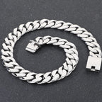 Men's 60CM Long 24MM Width Brushed Solid Stainless Steel Curb Cuban Link Chain Necklace for Men Male On Neck Jewelry