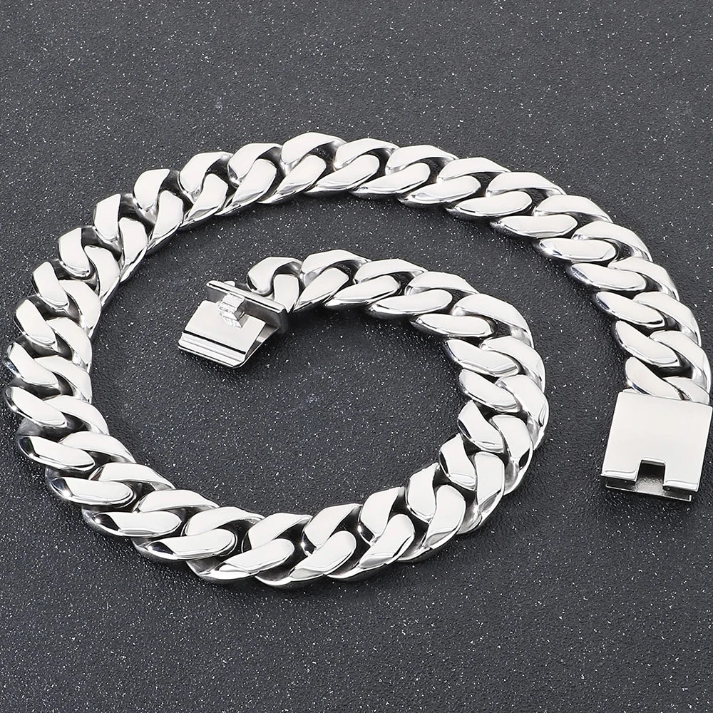 Men's 60CM Long 24MM Width Brushed Solid Stainless Steel Curb Cuban Link Chain Necklace for Men Male On Neck Jewelry