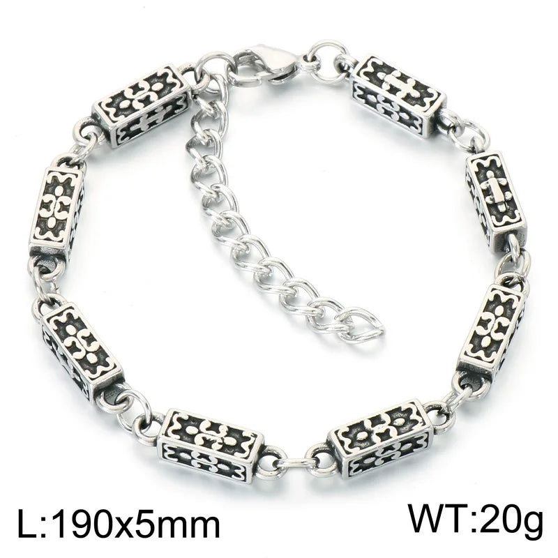 Vintage Gothic Ornate Charm Link Bracelet — Stainless Steel
