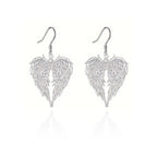 Angel Wing Heart Pendant Necklace — Zinc Alloy, CZ Accent