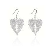 Angel Wing Heart Pendant Necklace — Zinc Alloy, CZ Accent
