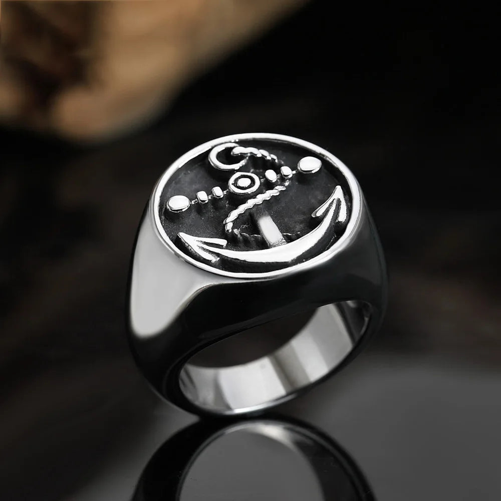Viking Anchor Nordic Signet Ring — Stainless Steel