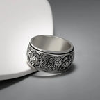 Classic Style Rotatable/Four Great Divine Beast Domineering 925 Silver Mens Rings Vintage Wide Ring Exquisite Charm