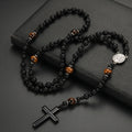 Lava Stone Cross Pendant Necklace — Zinc Alloy