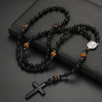 Lava Stone Cross Pendant Necklace — Zinc Alloy
