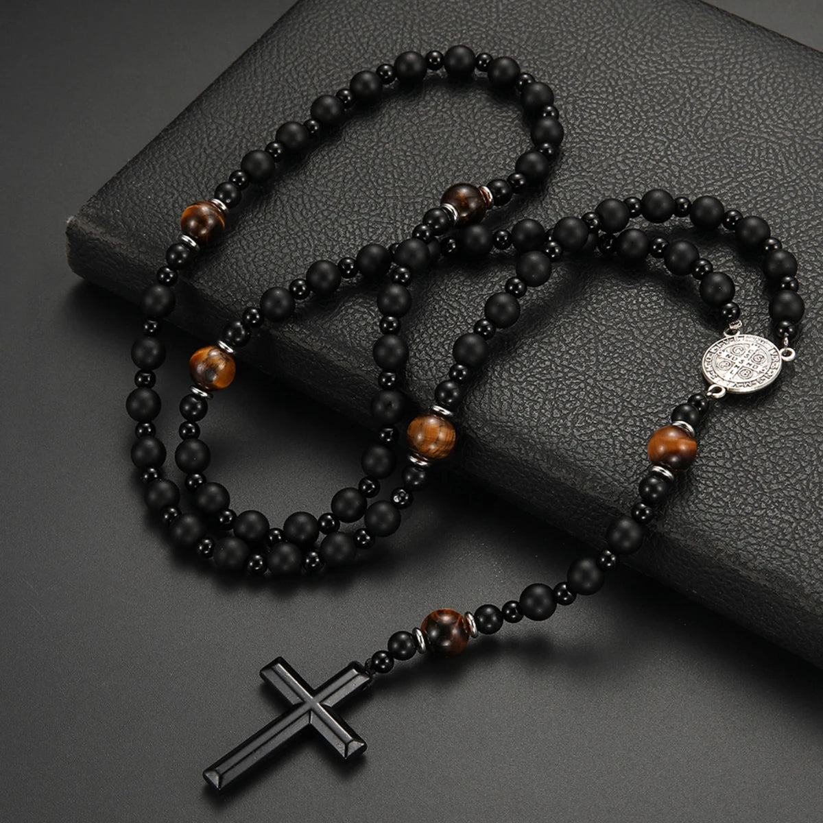Lava Stone Cross Pendant Necklace — Zinc Alloy