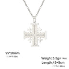 Jerusalem Crusader Cross Necklace — Five-Fold, Stainless Steel