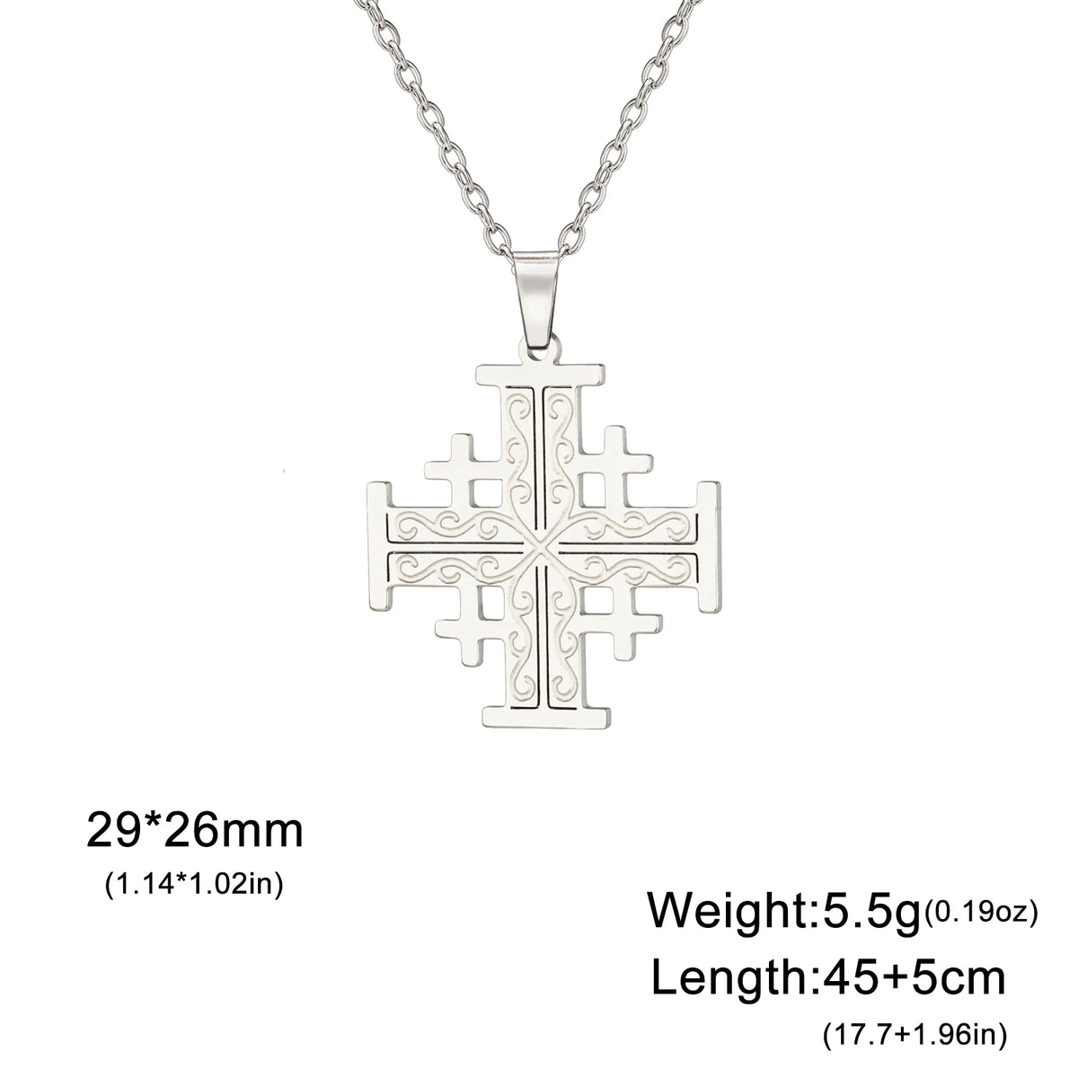 Jerusalem Crusader Cross Necklace — Five-Fold, Stainless Steel