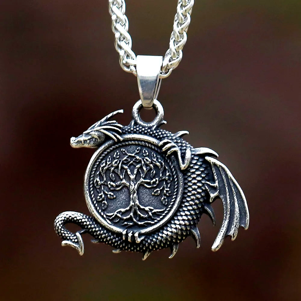 Viking Dragon Stainless Steel Pendant Necklace