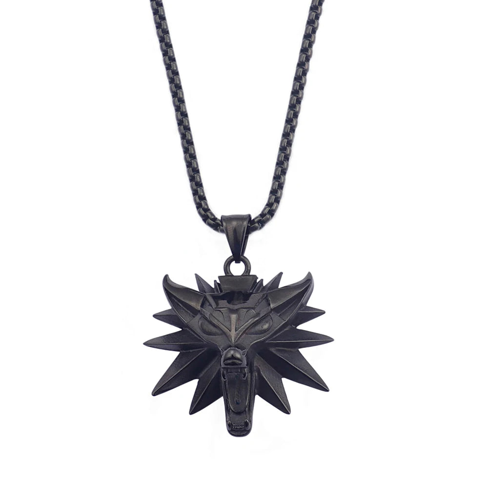 Vintage Punk Wolf Head Pendant Necklace For Men Boys Hip Hop Biker Jewelry Geralt of Rivia Slavic Viking Necklaces