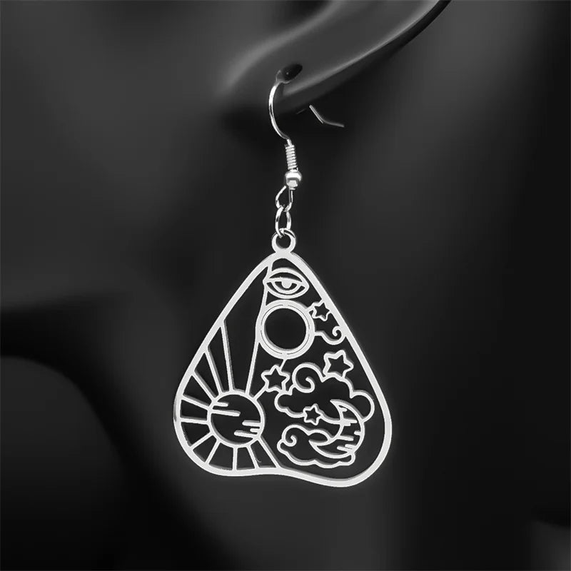 Heart Evil Eye Silver Earrings Gothic Sun Moon