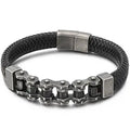 Stainless Steel Bikers Motorcycle Bike Chain Man Bracelet for Men Braided Leather Cuff Wrap Wristband Bangle With