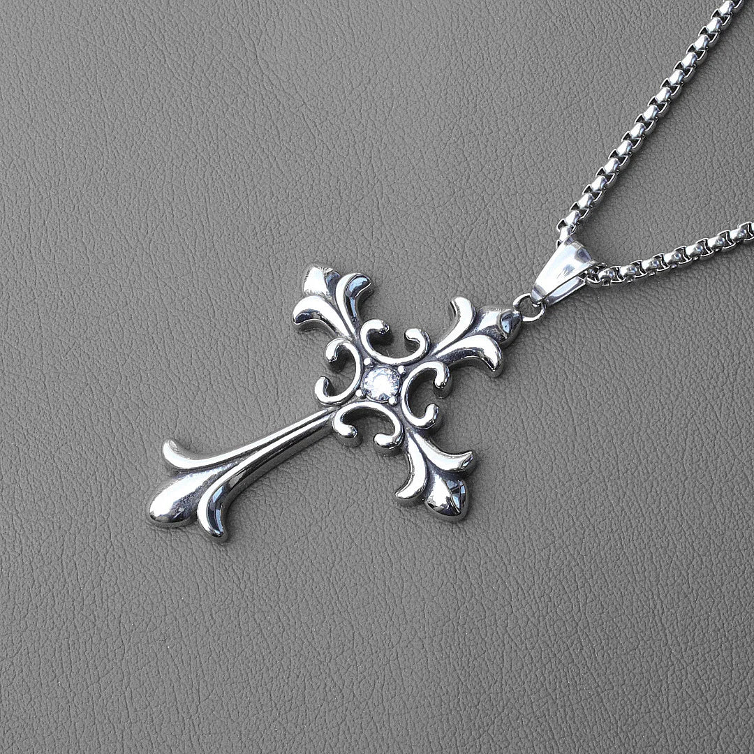 Gothic Cross Steel Pendant European American Retro