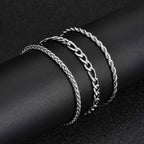 Silver Wheat Chain Bracelet Set — Stainless Steel