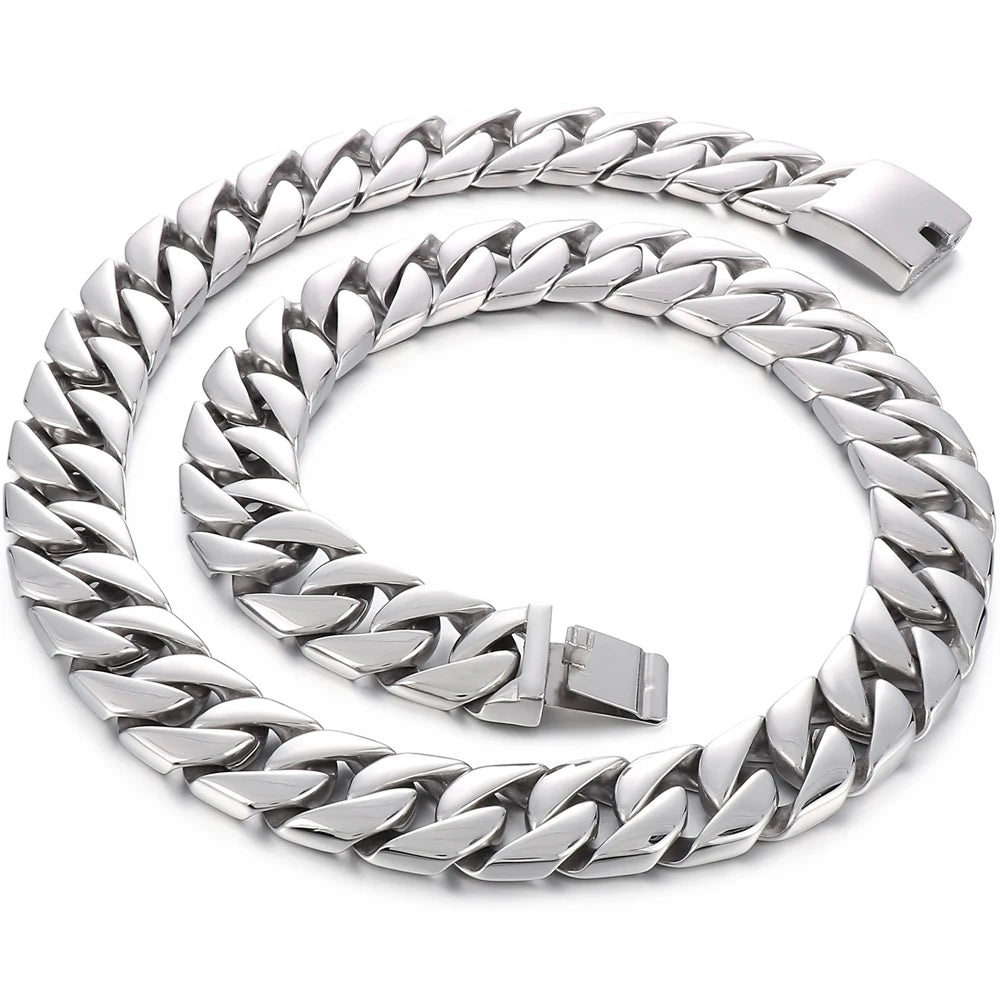 Classic Choker Necklace Man 20MM Wide Stainless Steel Cuban Link Chain Necklaces for Men Polished Hip-Hop Rapper
