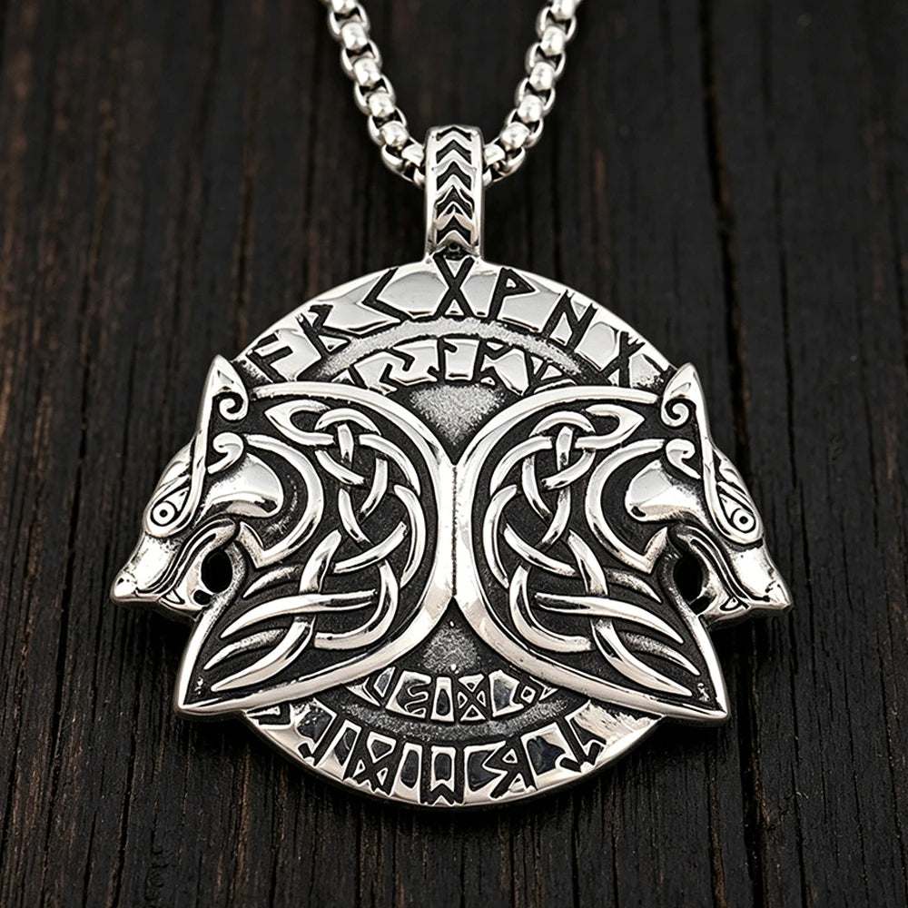 Stainless Steel Viking Fenrir Wolf Pendant Necklace Vintage Nordic Rune Men Jewelry Best Gift Wholesale Dropshipping
