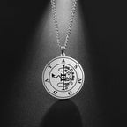 LIKGREAT Stainless Steel Lesser Key of King Solomon Occult Sigil 72 Demon Medalion Necklace for Men Women Pagan