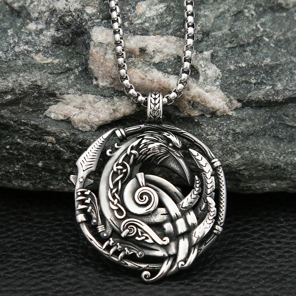 Viking Odin Raven Pendant — Stainless Steel