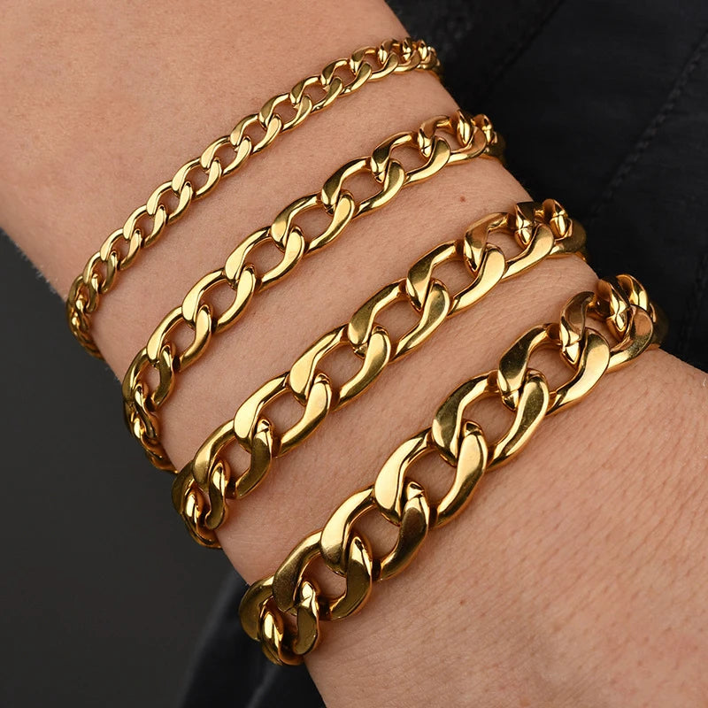 Stainless Steel Punk Cuban Chain Bracelet for Men Minimalist Silver Color Hip Hop Bracelet Party Fashion Jewelry Gifts