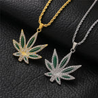 FTCY Rhinestone Maple Leaf Pendant Necklace For Men Women Personalized Punk Hip-hop Gold Color Necklace Jewelry Gift