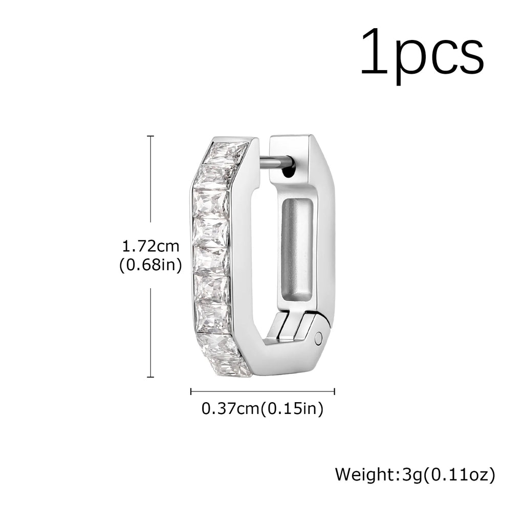 Men's U-shaped White Zircon Hoop Earrings, Fashion High Quality Waterproof Stainless Steel Earrings, Simple Fashion Jewelry