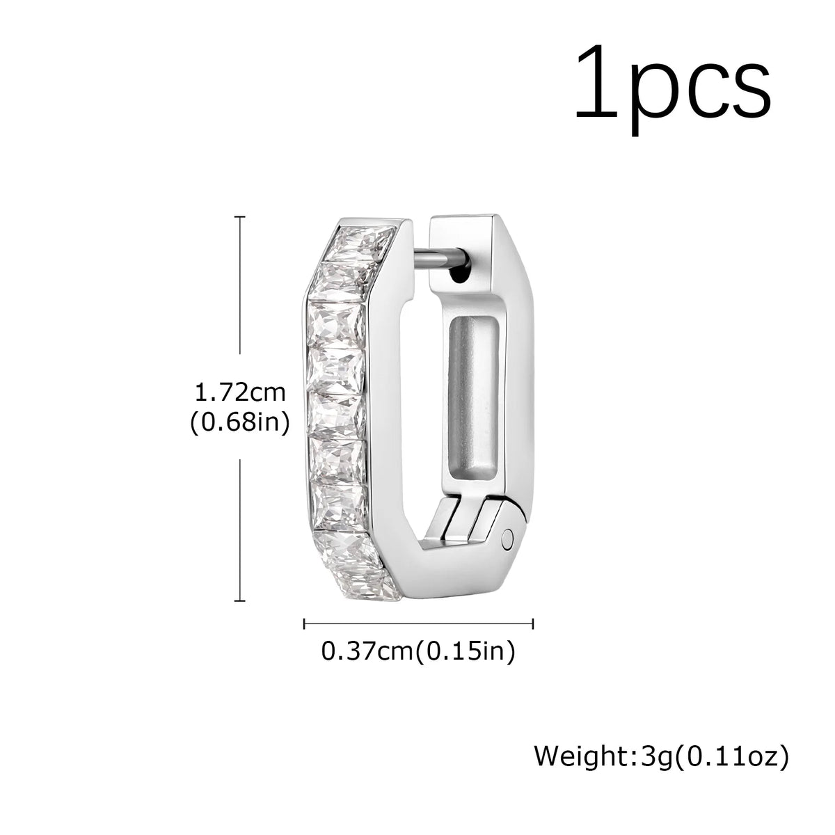 Men's U-shaped White Zircon Hoop Earrings, Fashion High Quality Waterproof Stainless Steel Earrings, Simple Fashion Jewelry