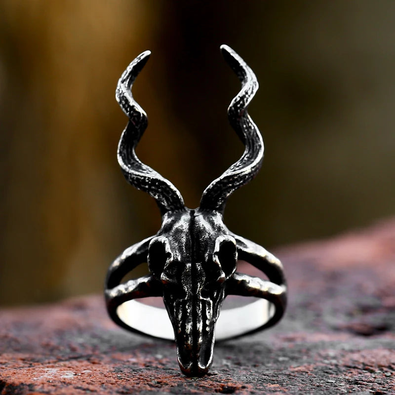 Beier 316L Stainless Steel Ancient dish Sheep cattle head Skull Ring Messenger of hell satan Personality Fashion
