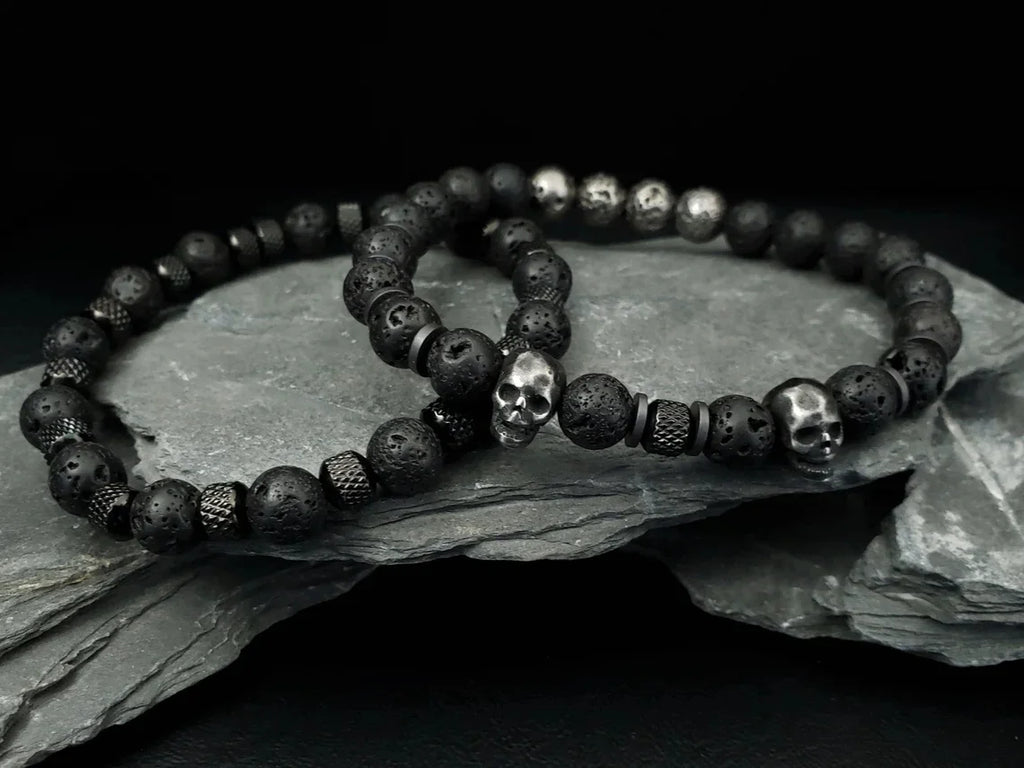 Skull Bead Elastic Bracelet — Stainless Steel
