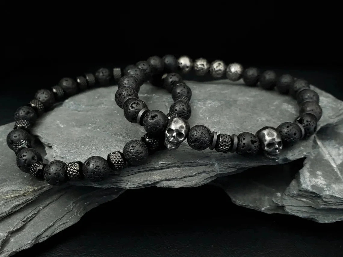 Skull Bead Elastic Bracelet — Stainless Steel