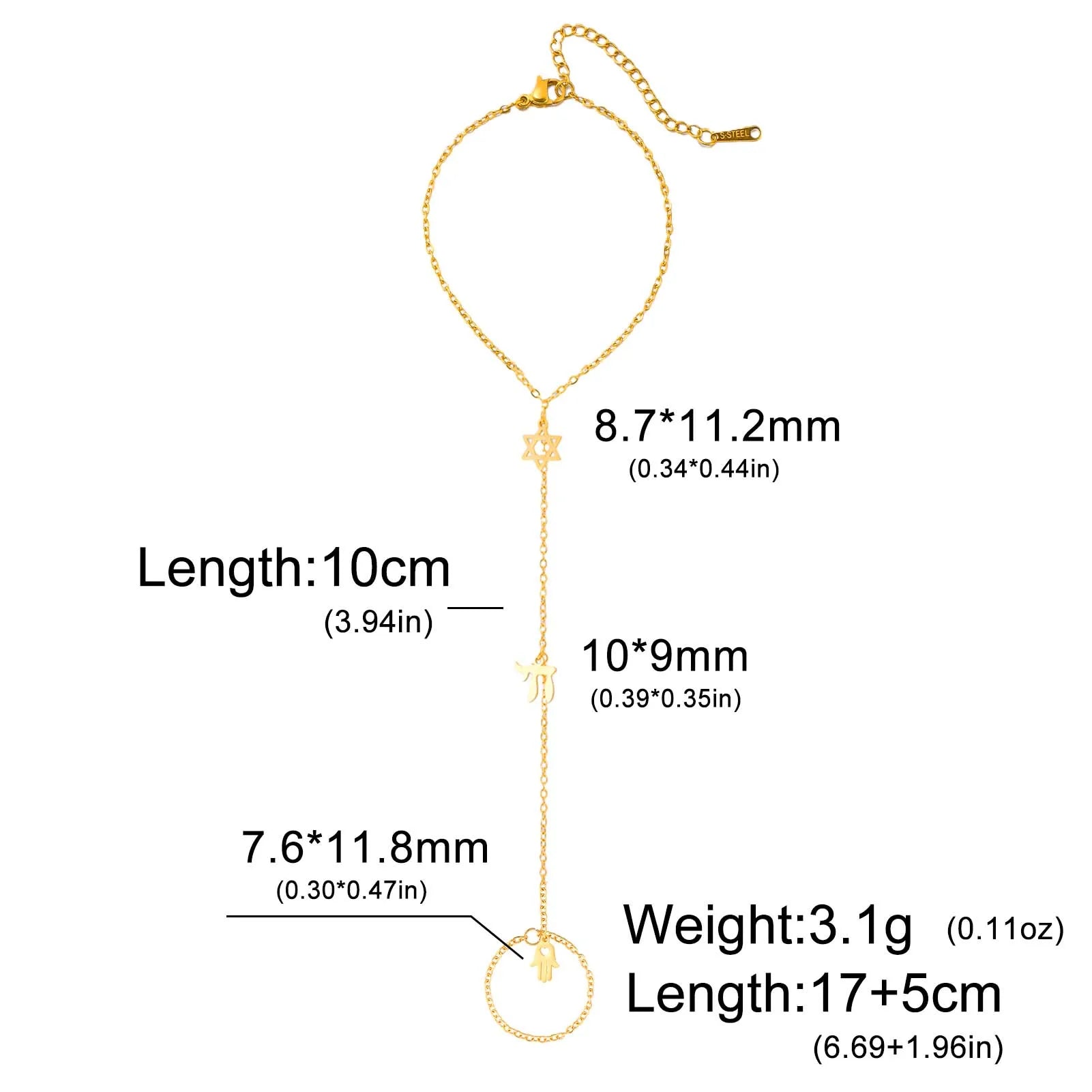Chai Hexagram Charms Bracelet Finger Ring Fatima Hamasa Hand Pendants Stainless Steel Adjustable Chain Lucky Jewelry Amulet Gift