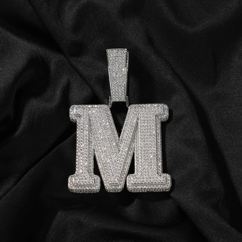 UWIN Initial Letter Pendant Iced Out 2 Layers Cubic Zirconia Block Letters Charms Fashion Alphabet Necklace Jewelry for