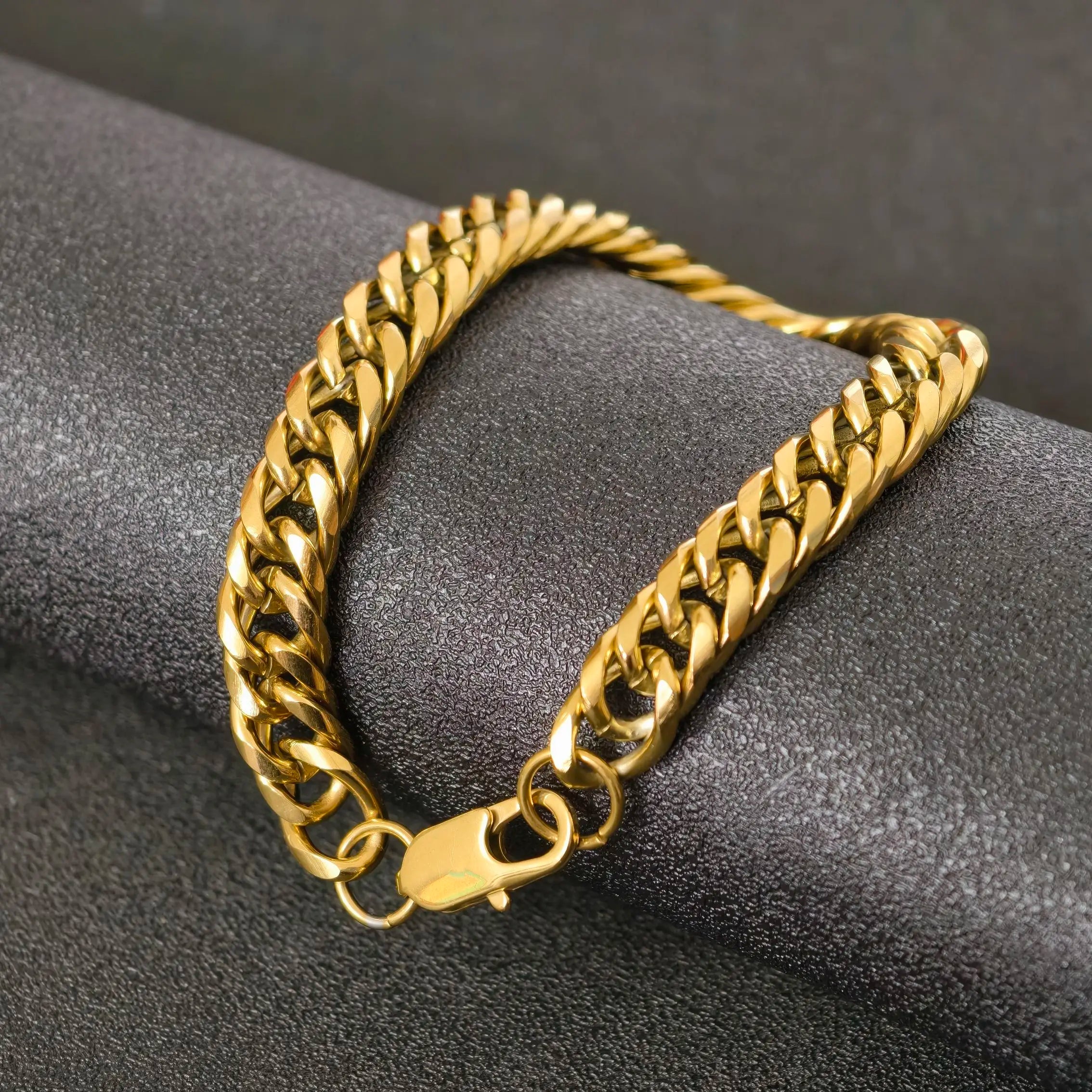 HIGH POLISH Gold Silver Color Cuban Chain Bracelets for Men,Women Stainless Steel Chain Wristband,Causal Simple Jewelry