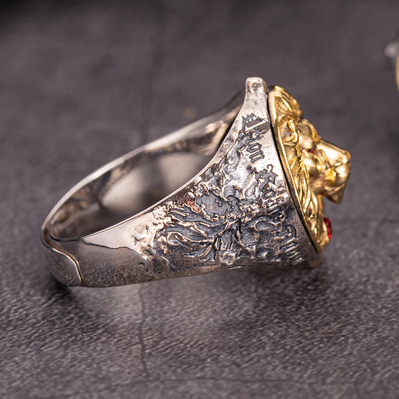 Lion Roar of Glory Silver Ring 925 Ring for men 3D relief frost howl Fashion Jewelry