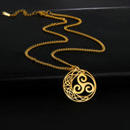 Celtic Triskele Crescent Moon Pendant Necklace — Stainless Steel