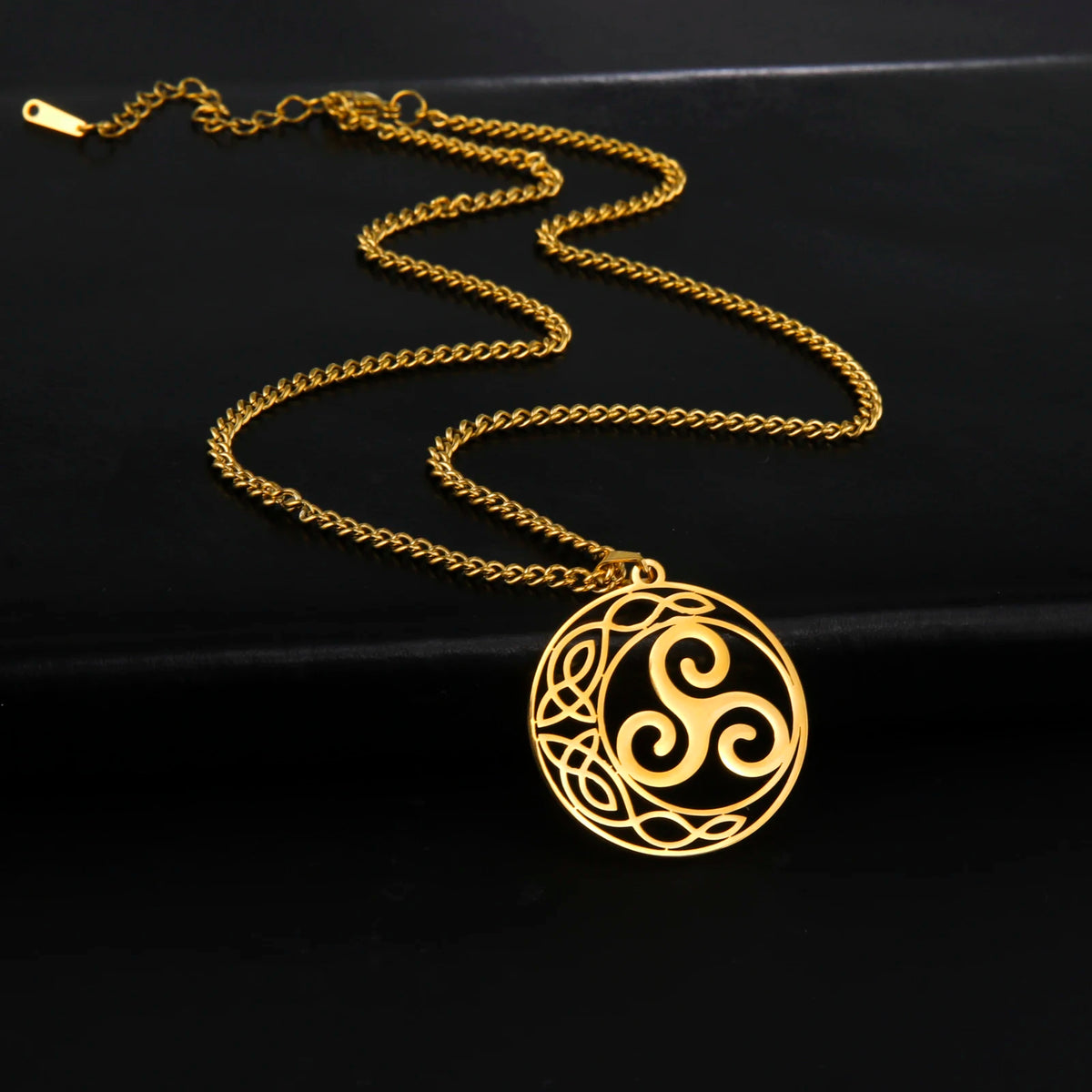 Celtic Triskele Crescent Moon Pendant Necklace — Stainless Steel