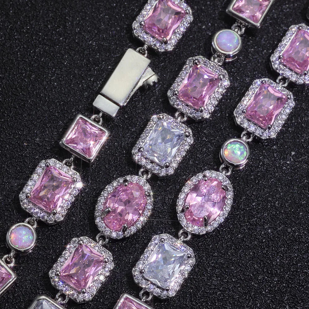Two-Tone Iced Out Chain Necklace Opal Pink CZ