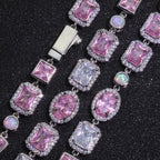 Two-Tone Iced Out Chain Necklace Opal Pink CZ