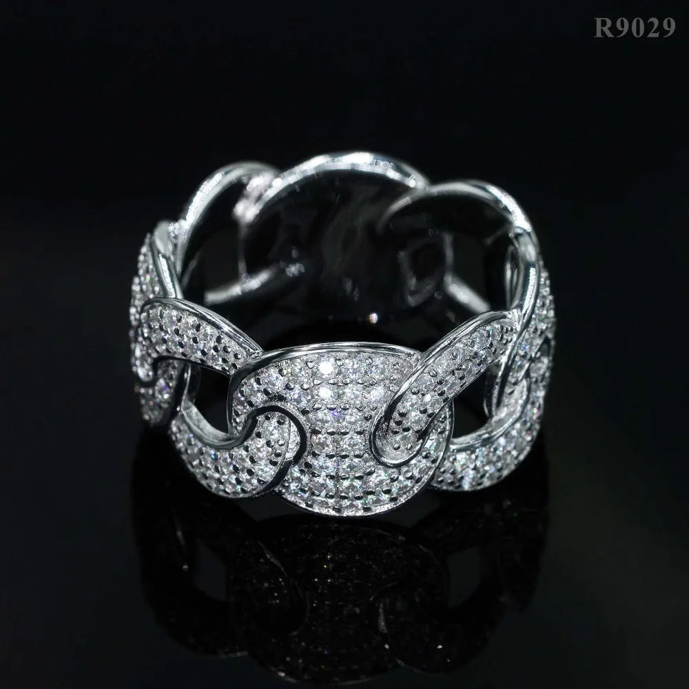 LYEE CYEE Hip Hop Full Pave Chain Wedding Ring R9029! 925 Silver & Moissanite, Dazzling Band for Men & Women, Luxury