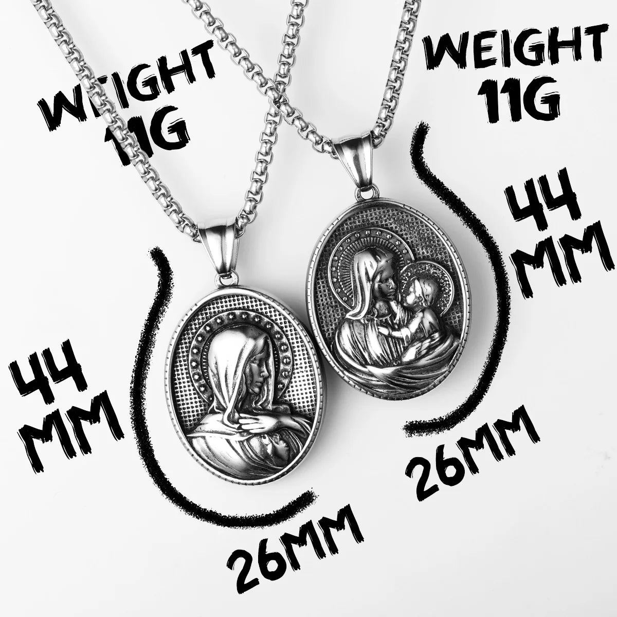 Virgin Mary Pendant Necklace Stainless Steel Vintage