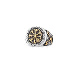 Vintage Viking Stainless Steel Compass Ring Men's Viking Valknut Axe Ring Punk Odin Rune Gold Color Ring Jewelry Gift