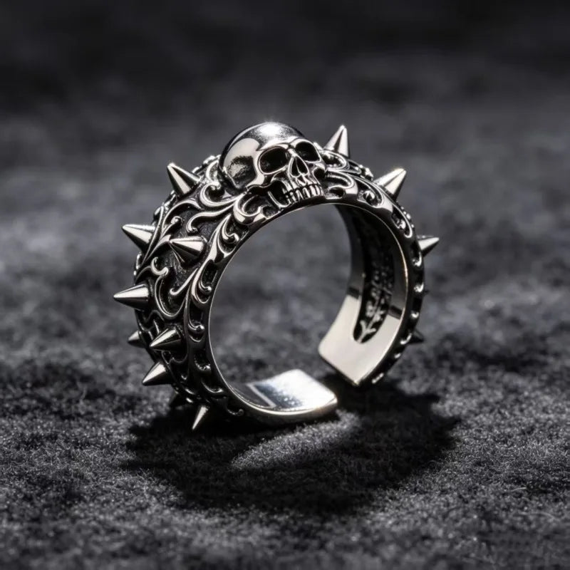 Vintage skull, rivet opening, men's and women's rings, street trend, neutral style jewelry