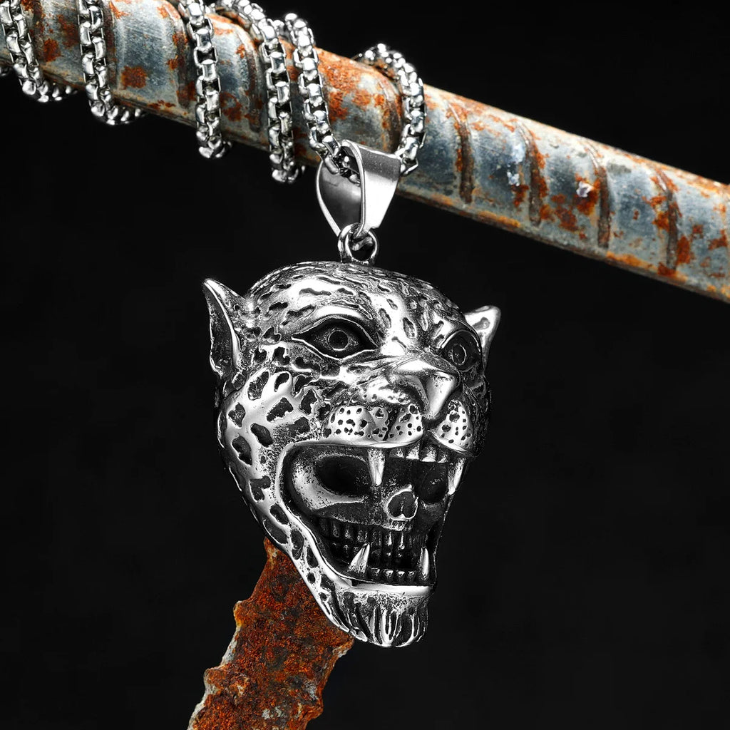 Jungle Jaguar Hunter Stylish Men Necklace with Pendant Stainless Steel Jewelry for Male Women Punk Hip Hop Accessories Gifts