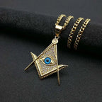 Hip Hop Rock Bling Gold Color Stainless Steel Illuminati Eye Freemason Masonic AG Pendants Necklaces for Men Jewelry