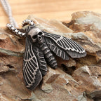 New Unique Vintage Stainless Steel Butterfly Moth Pendant Necklace For Men Punk Death Head Skull Necklaces Amulet