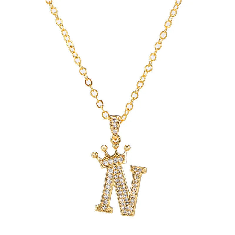 Crown Initial Letter Pendant Necklace — Copper