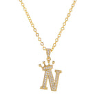 Crown Initial Letter Pendant Necklace — Copper
